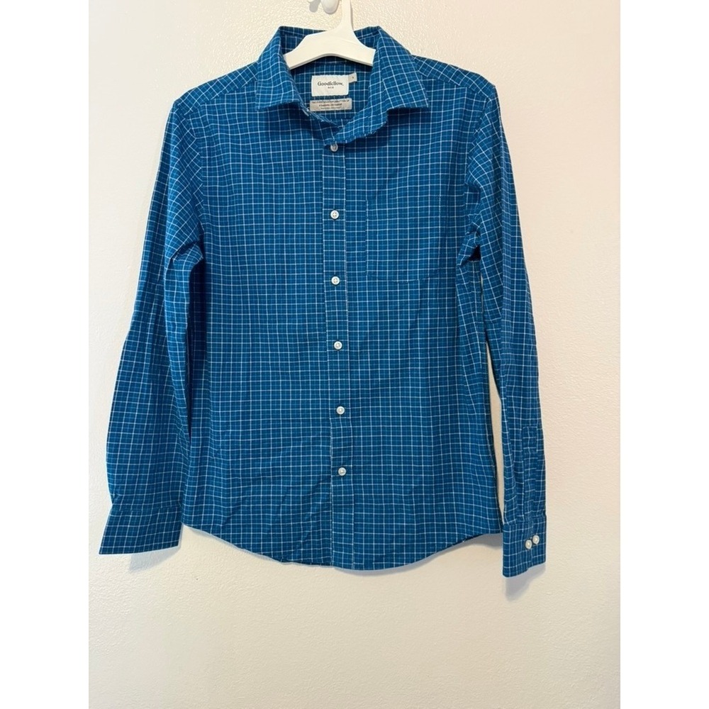 Goodfellow & Co Mens Blue White Every Wear Poplin Button Up Shirt Small Standard